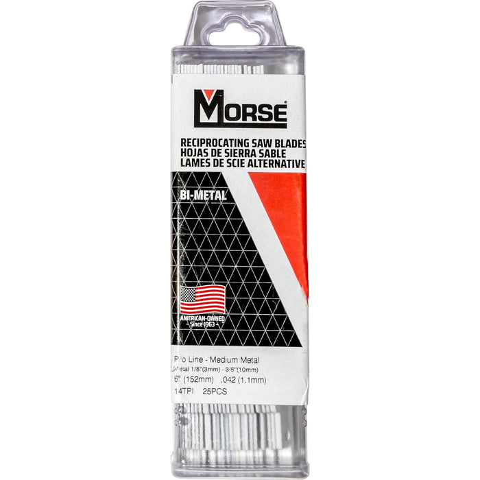 Morse Bi-Metal Pro Medium Metal Reciprocating Saw Blade 6" x 1" x .42" 14 TPI (Pack of 25)
