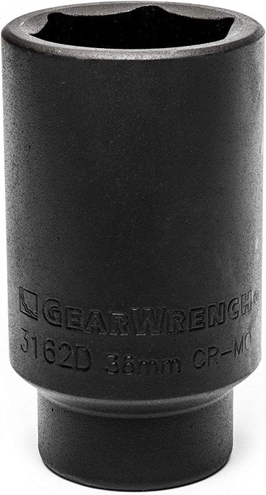 GEARWRENCH (3162D) 1/2" Drive Deep Axle Nut Socket GM 36mm, 6 Point, Black