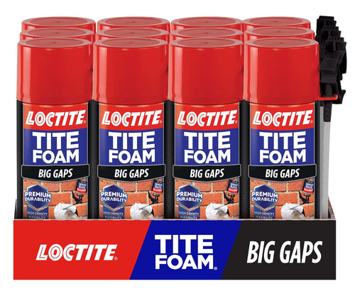 Loctite Tite Foam Big Gaps Spray Foam Sealant, 12 fl oz Can, Polyurethane Expanding Insulation (Pack of 12)