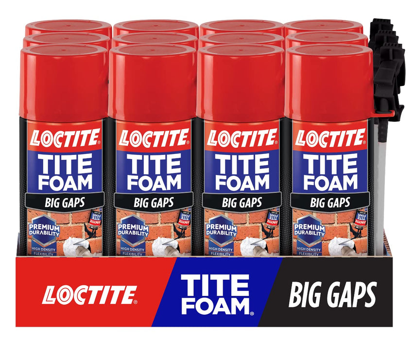 Loctite Tite Foam Big Gaps Spray Foam Sealant, 12 fl oz Can, Polyurethane Expanding Insulation (Pack of 12)