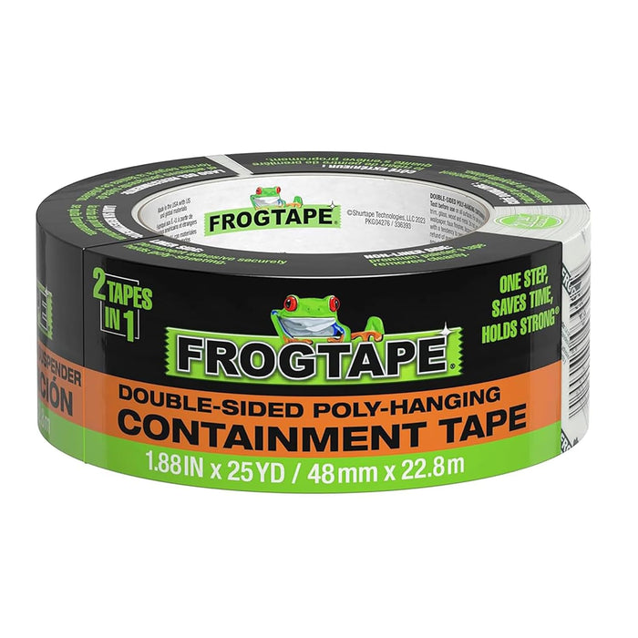FrogTape DS 154 Premium Grade, Double-Sided Poly-Hanging Containment Tape, Sticks to Plastic Sheets, for Remodeling and Remediation, 48mm x 25yds, Natural, 1 Roll (105777)