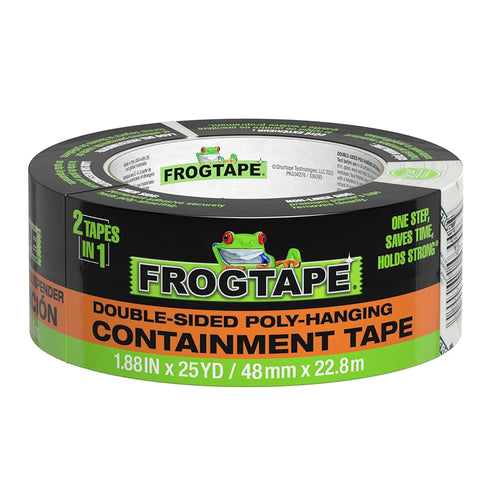 FrogTape DS 154 Premium Grade, Double-Sided Poly-Hanging Containment Tape, Sticks to Plastic Sheets, for Remodeling and Remediation, 48mm x 25yds, Natural, 1 Roll (105777)