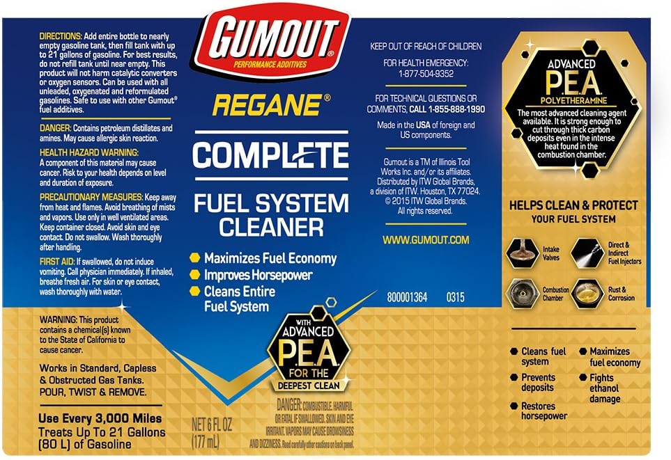 Gumout 800001364 Regane Complete Fuel System Cleaner, 6 oz. (Pack of 1)