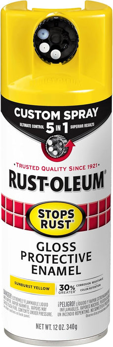 Rust-Oleum 376898 Stops Rust Custom Spray 5-in-1 Spray Paint, 12 oz, Sunburst Yellow (Pack of 1)
