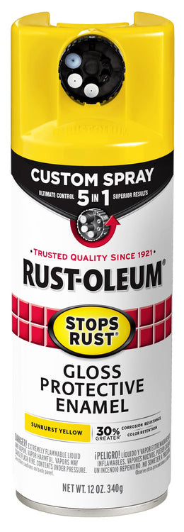 Rust-Oleum 376898 Stops Rust Custom Spray 5-in-1 Spray Paint, 12 oz, Sunburst Yellow (Pack of 1)