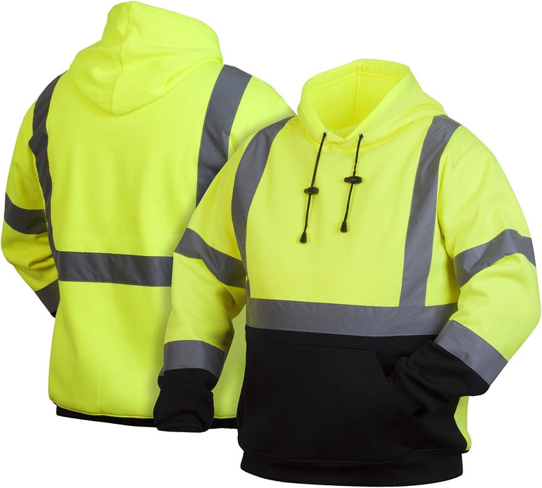 Pyramex Safety Pullover Sweatshirt With Black Bottom Hi Vis Lime,Extra Large