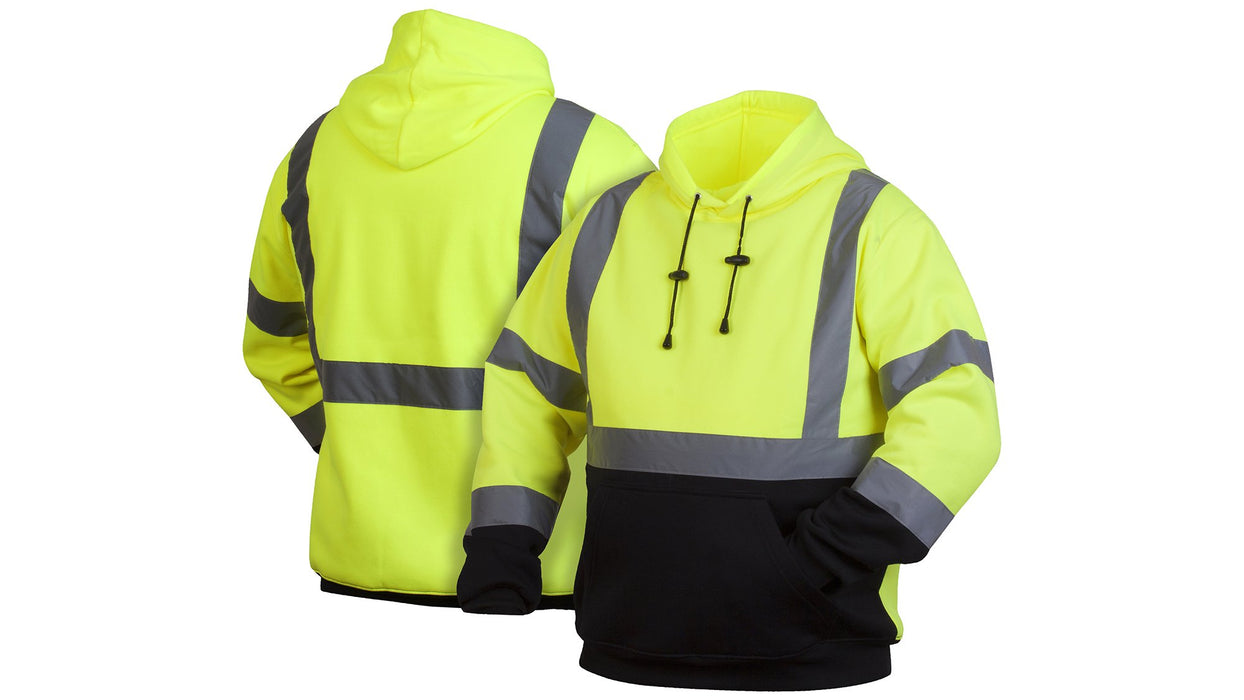 Pyramex Safety Pullover Sweatshirt With Black Bottom Hi Vis Lime,Extra Large