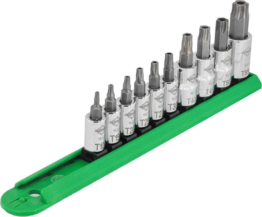 Mayhew Tools 16014 Tamperproof Torx Socket Bit Set, Chrome Plated, 10-Piece