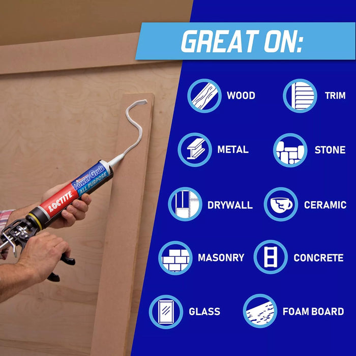 Loctite Power Grab Express All Purpose Construction Adhesive, 9 fl oz Cartridge, 1 Pack - Versatile Construction Glue for Cement, Tile, Wall & More