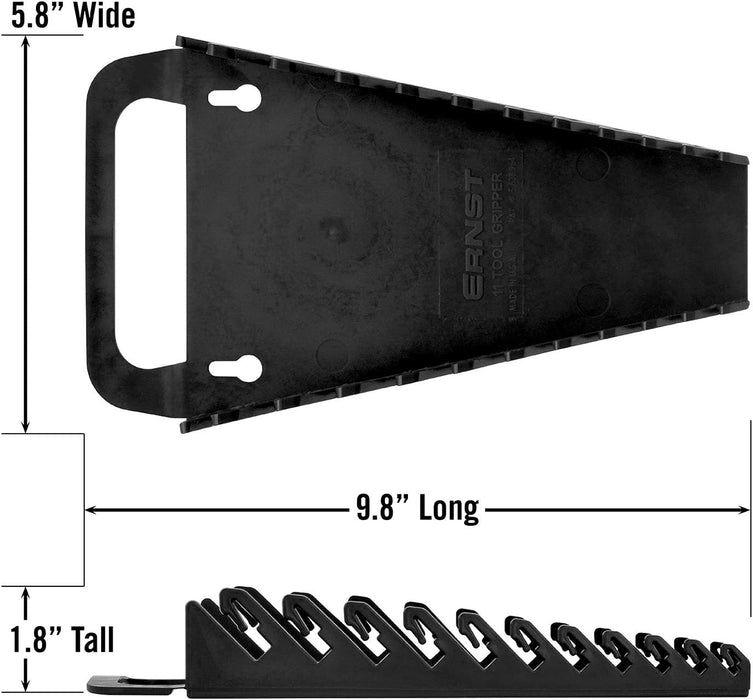 Ernst Manufacturing 11-Wrench Gripper Portable Wrench Organizer - Durable Flexible Grip, Fits 1/4" to 7/8" & 6-16 mm, Black (Model 5087)