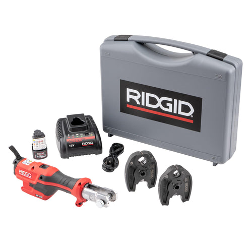 RIDGID (RP115) 72553 Mini Press Tool and Battery Kit with 1/2" to 3/4" ProPress Press Tool Jaws, 2V Li/Ion Battery, 12V Charger, and Carrying Case