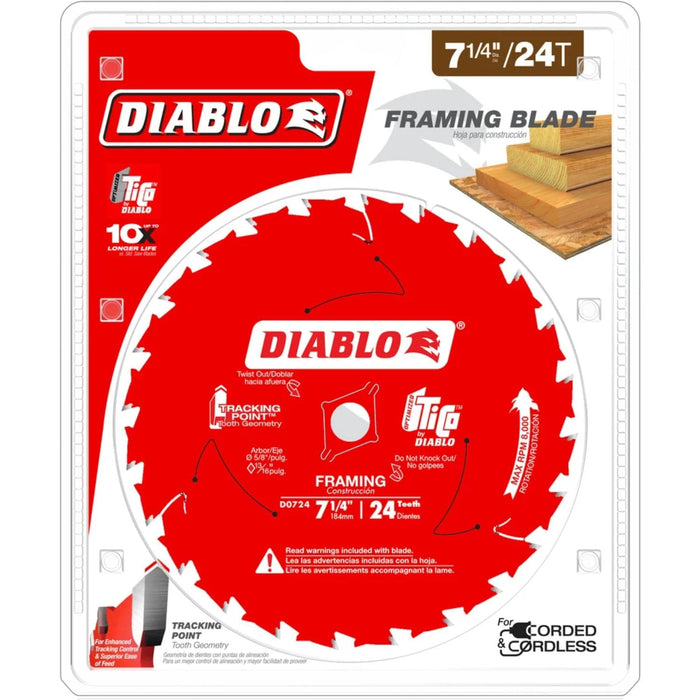 Diablo D0724 Framing Saw Blade with Perma-Shield, Tracking Point Tooth Design for Efficient Cutting, 7-1/4" x 24-Tooth (Pack of 2)