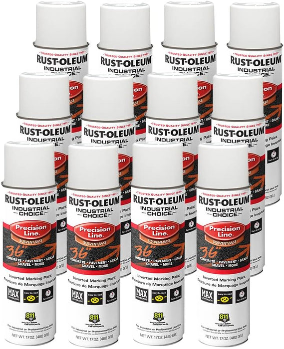 Rust-Oleum 203030 M1600/M1800 System Industrial Choice Precision Line Inverted Marking Paint, 17 Ounce, White (Pack of 12)