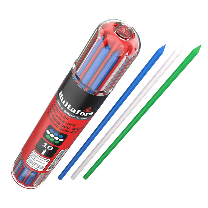 Hultafors Tools 650140U Dry Marker Refills HRD, Heavy Duty, Multi-Purpose, Blue, Green & White, 10 Leads