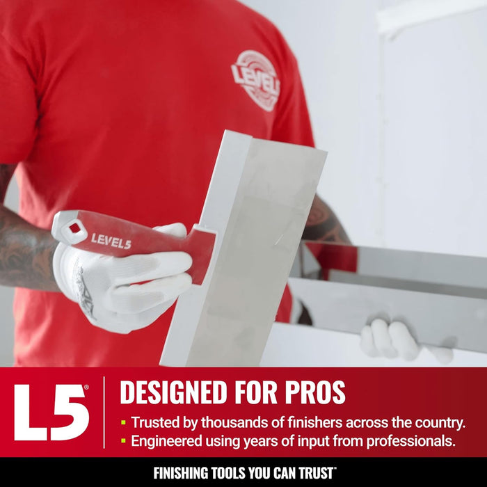 12" Stainless Steel Mud Pan + Ergonomic Contoured Base - LEVEL5 | Pro-Grade | Drywall Masonry Tool Tray Bucket | 5-332