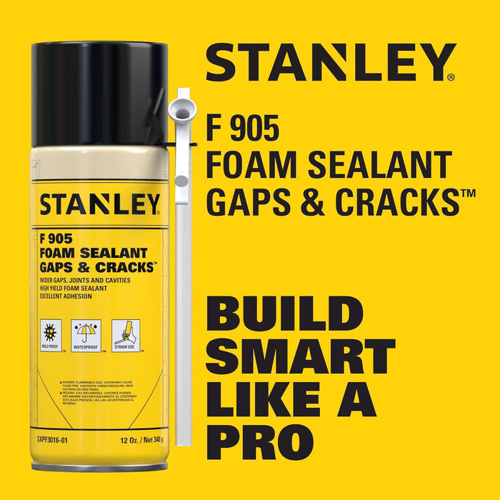 Stanley F905 Gaps & Cracks Sealant, Polyurethane Spray Foam Insulation for Window & Door, Waterproof Gap Filler, Low Expansion Foam for Indoor & Outdoor Use, Straw Use, 12 Oz. (Pack of 1)