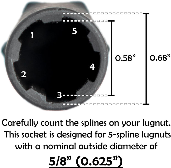 Steelman 78538 Pro 5-Spline 5/8-Inch Socket-Style Locking Lug Nut Key, Removes Spline-Style Aftermarket Lug Nuts, Durable, Thin-Walled