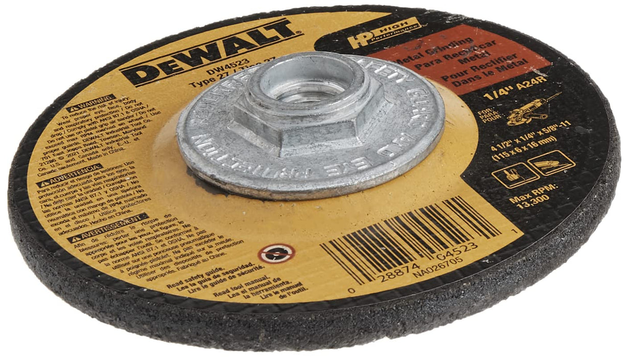 DEWALT DW4523 4-1/2" x 1/4" x 5/8"-11 High Performance Metal Grinding Wheel
