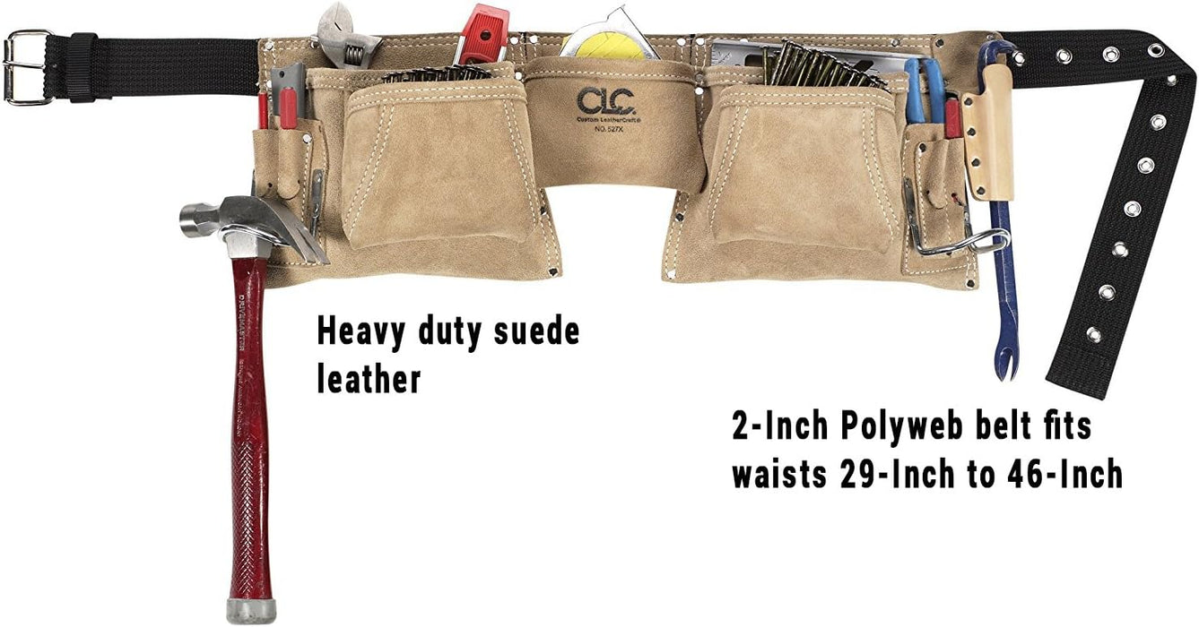 Custom Leathercraft527X Heavy Duty Top Grain Suede Construction Work Apron, 2 Hammer Loops, 12 Pocket,Cream White