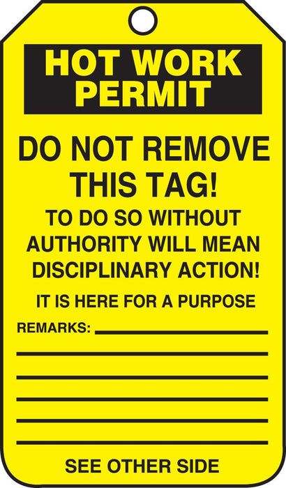 Accuform TCS372CTP PF-Cardstock Confined Space Tag, "Hot Work Permit", 5.75" Length x 3.25" Width x 0.010" Thickness (Pack of 25)