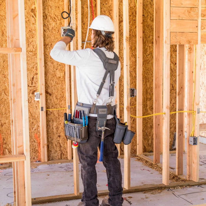 Estwing 94747 13-Pocket Electrician's Tool Rig, Durable Construction, Cooling Mesh-Padded Suspenders, Adjustable Padded Belt, Plentiful Storage