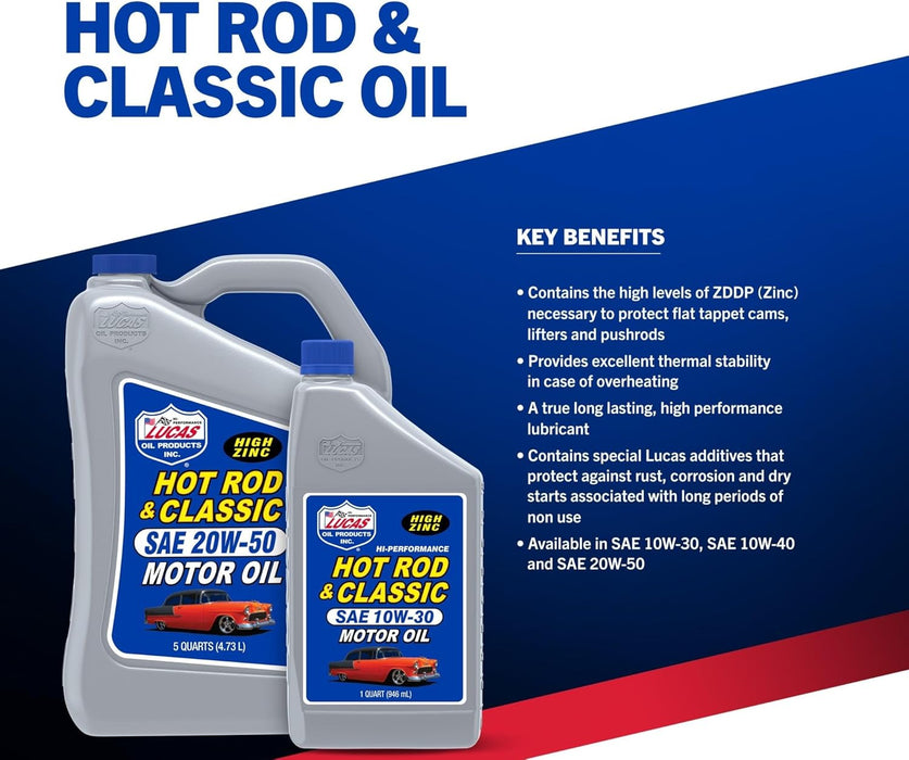 Lucas Oil 10688 Hot Rod & Classic Car SAE 10W-40 Motor Oil, 1 Quart (Pack of 6)