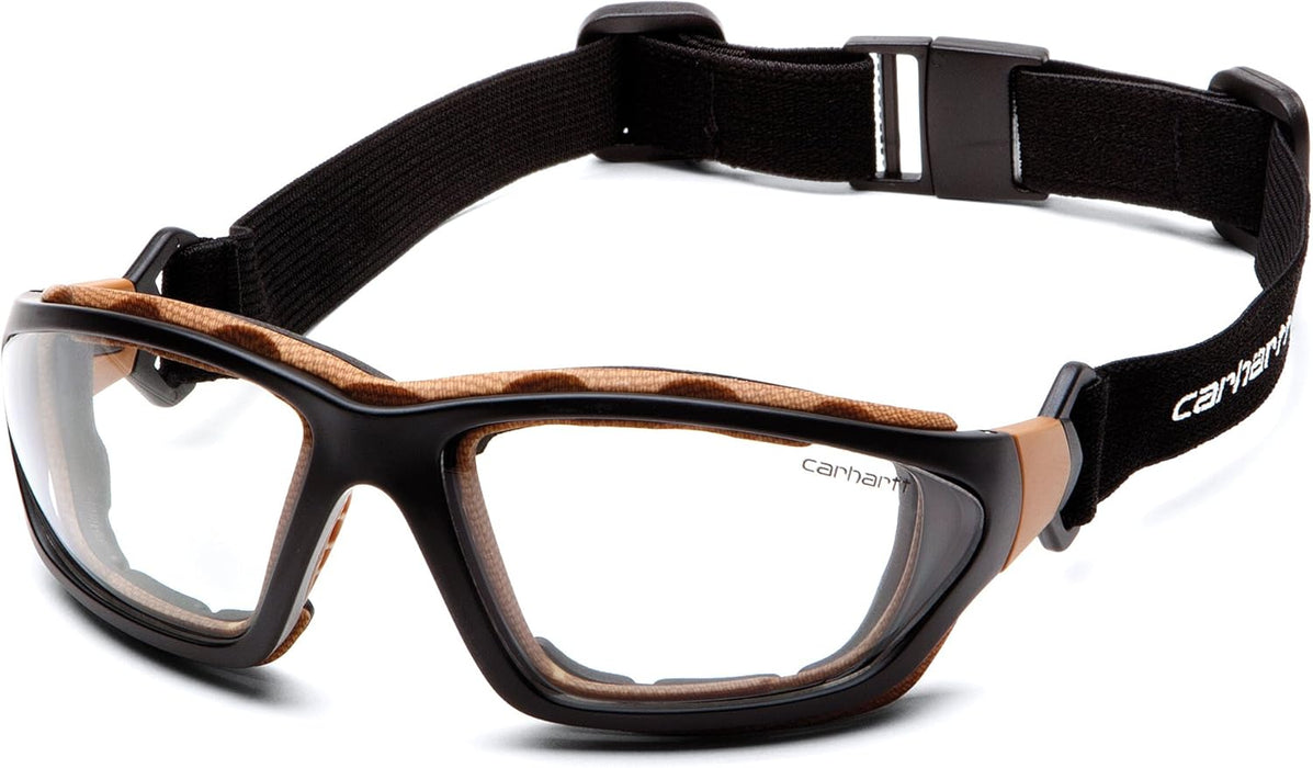 Pyramex Safety Products CHB410DTP Carhartt Carthage Safety Glasses, Clear Anti-Fog Lens with Black/Tan Frame, Clear