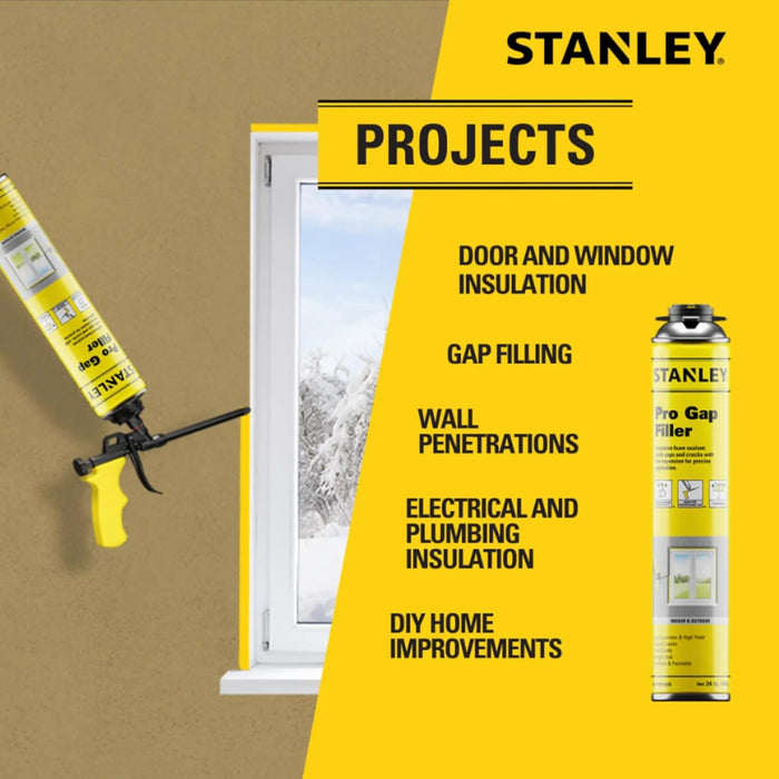 STANLEY Pro Gap Filler - Window & Door Filler, Gaps & Cracks, Expanding Spray Foam Sealant, Gun Not Included, 24 Oz (Pack of 1)
