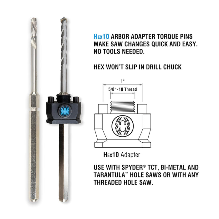 Spyder 600648P Hex8 3/8" HSS Quick Change Hole Saw Arbor Pilot Bit Rapid Core Eject