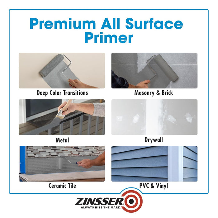 Zinsser 285085-2PK Bulls Eye 1-2-3 All Surface Primer, Gallon, Gray, 2 Pack
