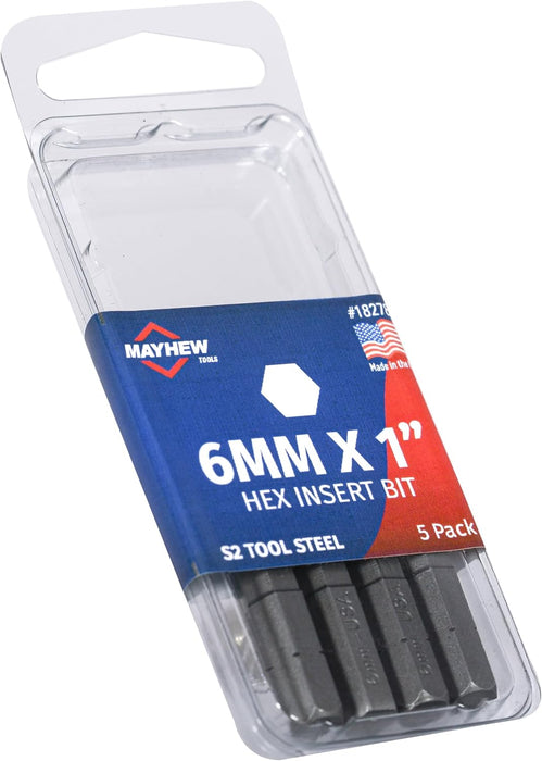 Mayhew Tools 18278-5 Metric Hex Insert Bit, 6mm x 1", 1/4" Shank (Pack of 5)