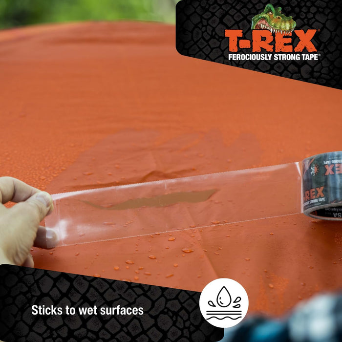 T-REX 241535 Ferociously Strong Repair Tape, Sticks to Wet Surfaces, All Weather and UV Resistant, 1.88" x 9 Yards, Clear, 1-Roll