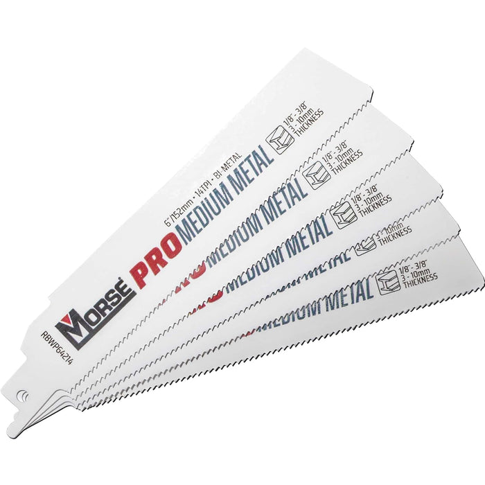 Morse Bi-Metal Pro Medium Metal Reciprocating Saw Blade 6" x 1" x .42" 14 TPI (Pack of 25)