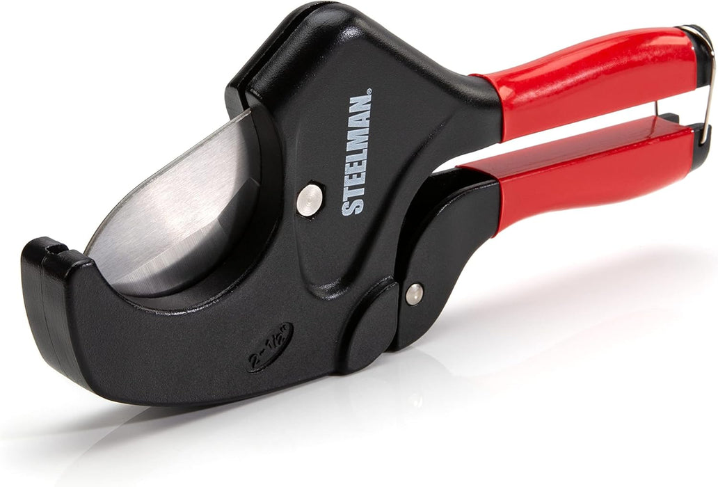 Steelman 42565 PVC Pipe Cutter Tool, Cuts 2.5-inch Plastic Tube, Ratcheting, Stainless Steel Blade