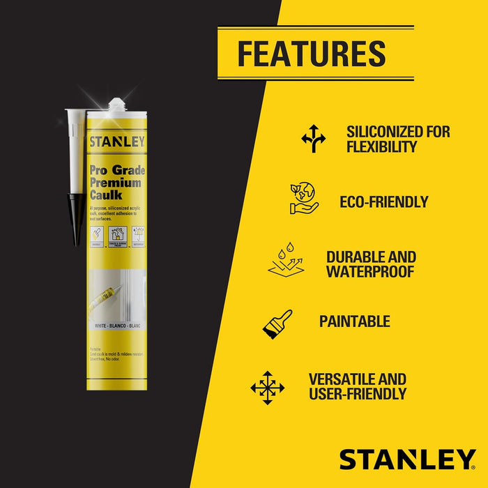 Stanley Premium Siliconized Caulk Acrylic Sealant, White, 10.1 oz. (Pack of 1)