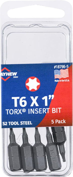 Mayhew Tools 18796-5 Torx Insert Bit, T6 x 1" (Pack of 5)