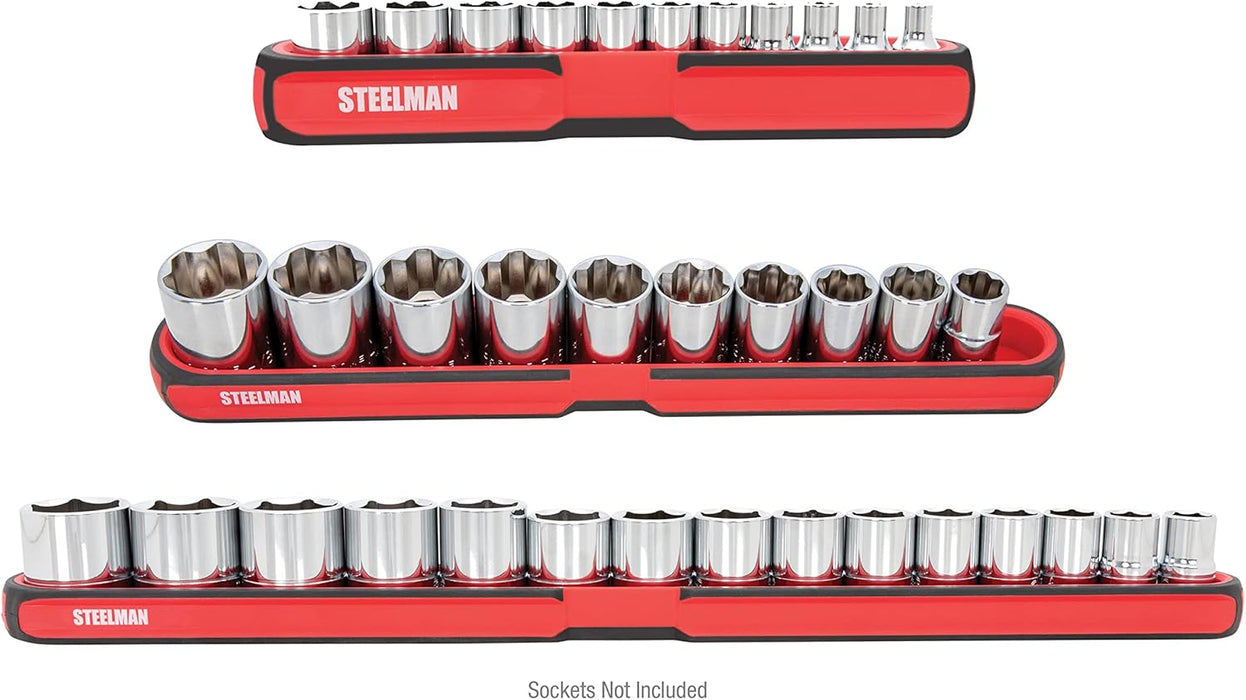 Steelman 75108 3-Piece Magnetic Socket Storage and Parts Accessory Tray Set, Small (6-Inch), Medium (12-Inch), and Large (18-Inch)