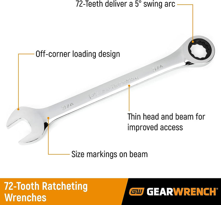 GEARWRENCH 16-Piece 72-Tooth 12 Point Ratcheting Combination Metric Wrench Set