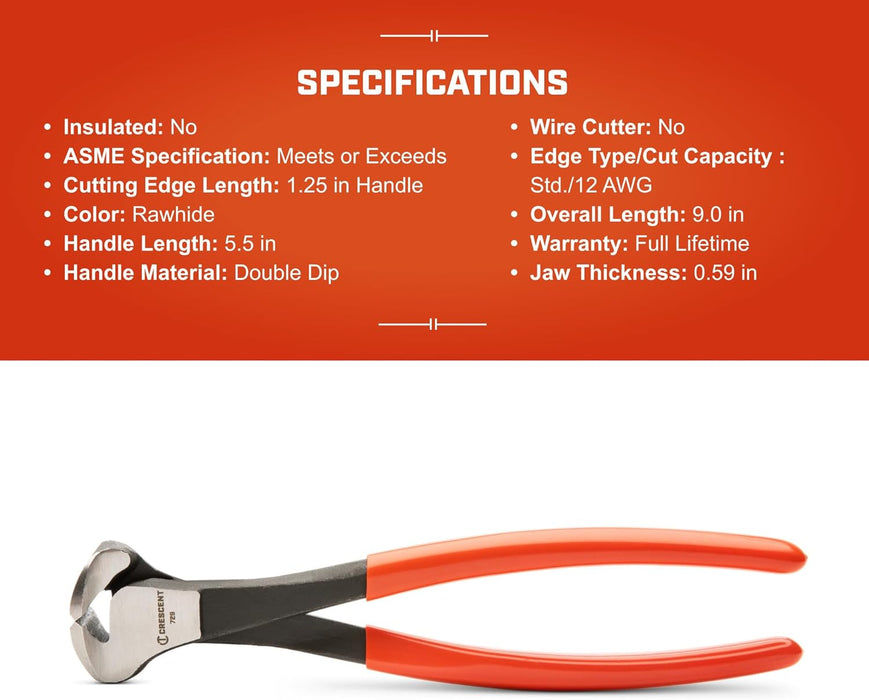 Crescent 729CVN 9-1/4" Dipped Handle End Cutting Nipper Pliers