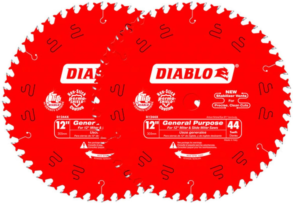 Diablo D124444VP General Purpose Carbide Circular Saw Blade with Perma-Shield Non-Stick Coating - 12" x 44-Tooth (Pack of 2)