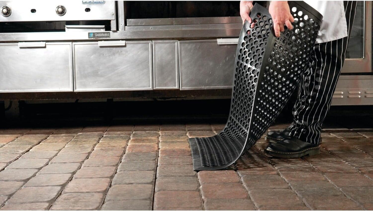 NoTrax 3' x 10' Anti-Fatigue Lightweight Restaurant Rubber Floor Mat with Drainage Holes, Beveled Edges, Non-Slip Mats, Red, T30 Competitor, T30S0310RD 3' x 10' Red Solid