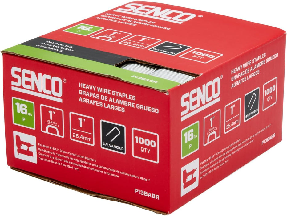 Senco P13BABR 1" 16 Gauge 1" Crown Heavy Wire Staples, Galvanized Finish (1000 Count)