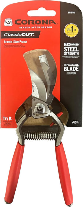 Corona BP15180 Forged Steel ClassicCUT Bypass Hand Pruner - 1 inch Cut Capacity Stem and Branch Garden Shears, Red