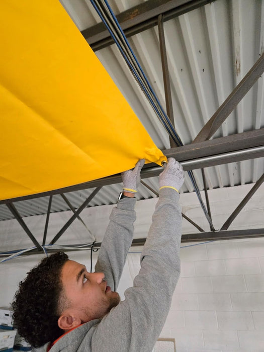 Justrite 28300 Ceiling Leak Diverter Tarp with Hose Connection and Corner Grommets, 5' x 5' Puncture-Resistant and Watertight PVC-Coated Fabric for Temporary Leak Fix