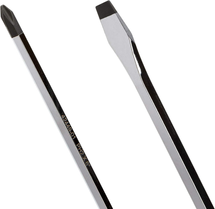 Estwing 42449 2-Piece Heavy-Duty Demolition Screwdriver Set, PH2 Phillips and 5/16-inch Slotted/Flat Blade, 6-inch Hex Chrome Vanadium Steel Shafts, Ergonomic Grip TPR Rubber Handles