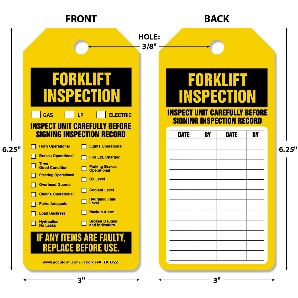 Accuform TAR722 Inspection and Status Tags by-The-Roll, Forklift Inspe ...