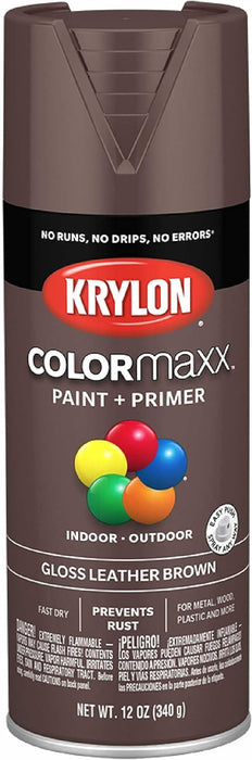 12 oz Krylon K05527007 Leather Brown COLORmaxx Paint & Primer Spray Paint, Gloss Leather Brown 12 Ounce (Pack of 1) Gloss