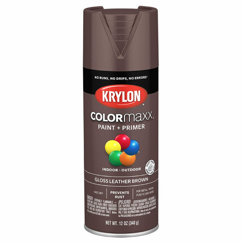 12 oz Krylon K05527007 Leather Brown COLORmaxx Paint & Primer Spray Paint, Gloss Leather Brown 12 Ounce (Pack of 1) Gloss