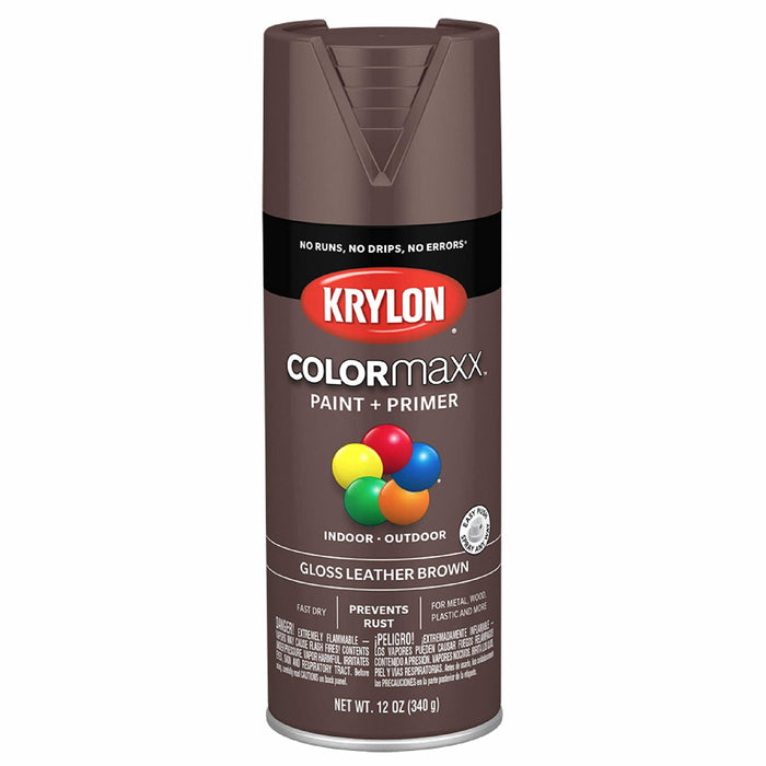 12 oz Krylon K05527007 Leather Brown COLORmaxx Paint & Primer Spray Paint, Gloss Leather Brown 12 Ounce (Pack of 1) Gloss