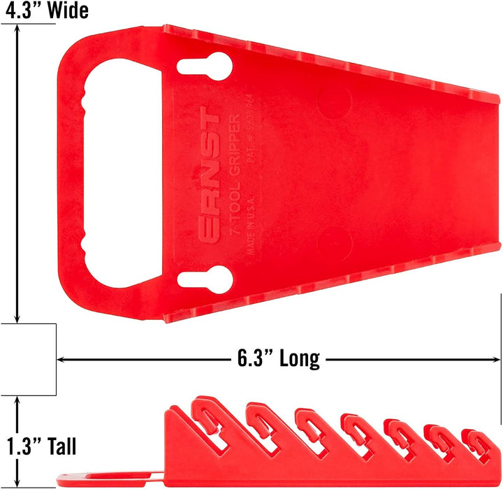 Ernst Manufacturing 5080 7-Wrench Gripper Portable Wrench Organizer - Easy Single-Handed Operation, Fits 1/4" to 5/8" & 6-12 mm, Red